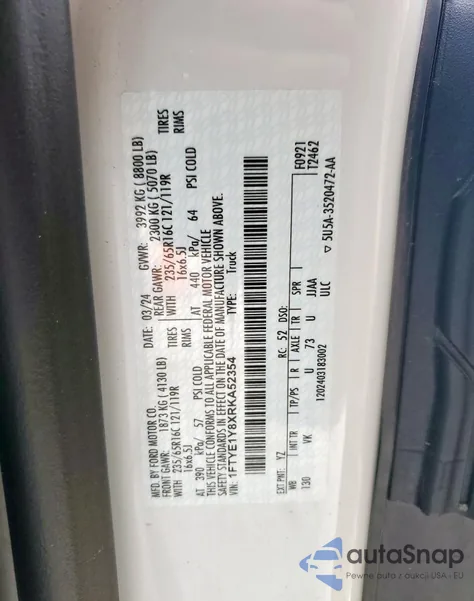 2024 Ford Transit T-150 from USA, damaged, VIN 1FTYE1Y8XRKA52354